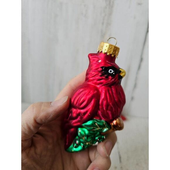 Glass Cardinal bird ornament Xmas tree set lot acorns tree - Picture 3 of 16